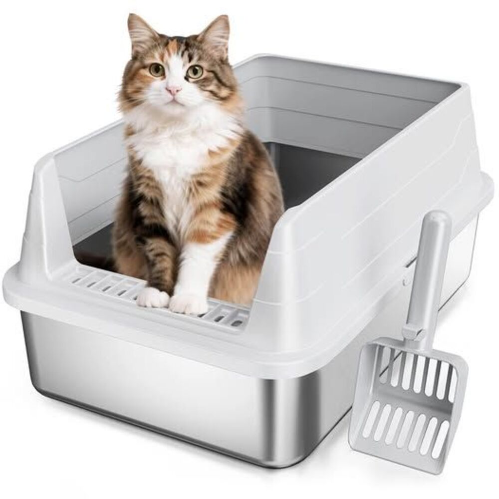 New Stainless Steel Cat Litter Box with High Sides and Scoop